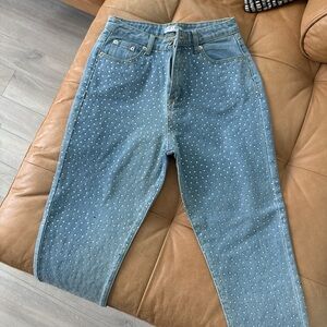 Women's Blue Jeans with Rhinestone Embellishments